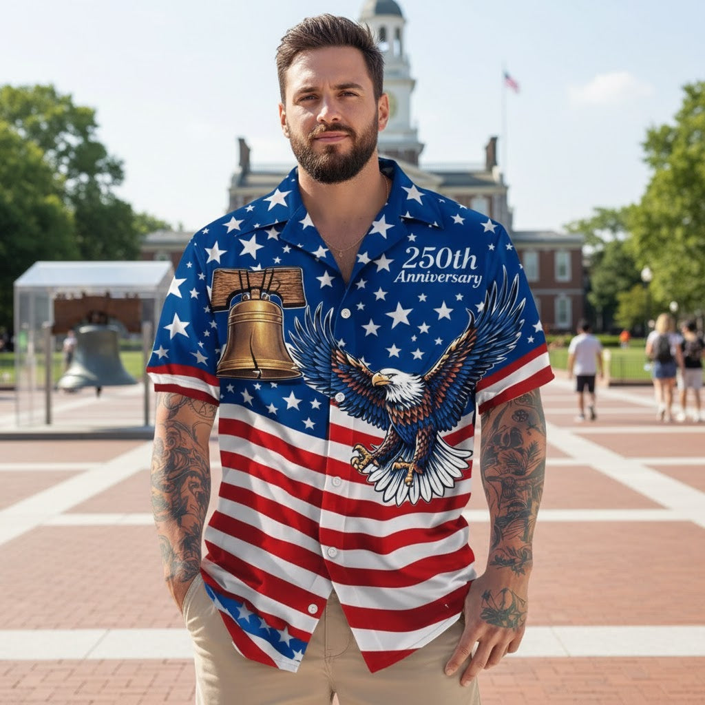 250th Anniversary America Flag With Eagle - Hawaiian Shirt - Gift for Dad, Husband, Grandpa | HN02