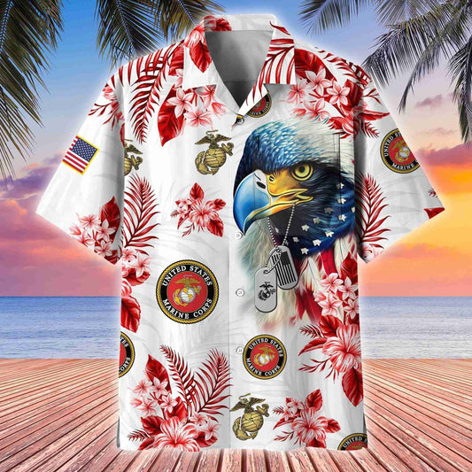 Eagle Dog Tags & Tropical Flora - Hawaiian Shirt -  Patriotic Gift For Veterans | HN02