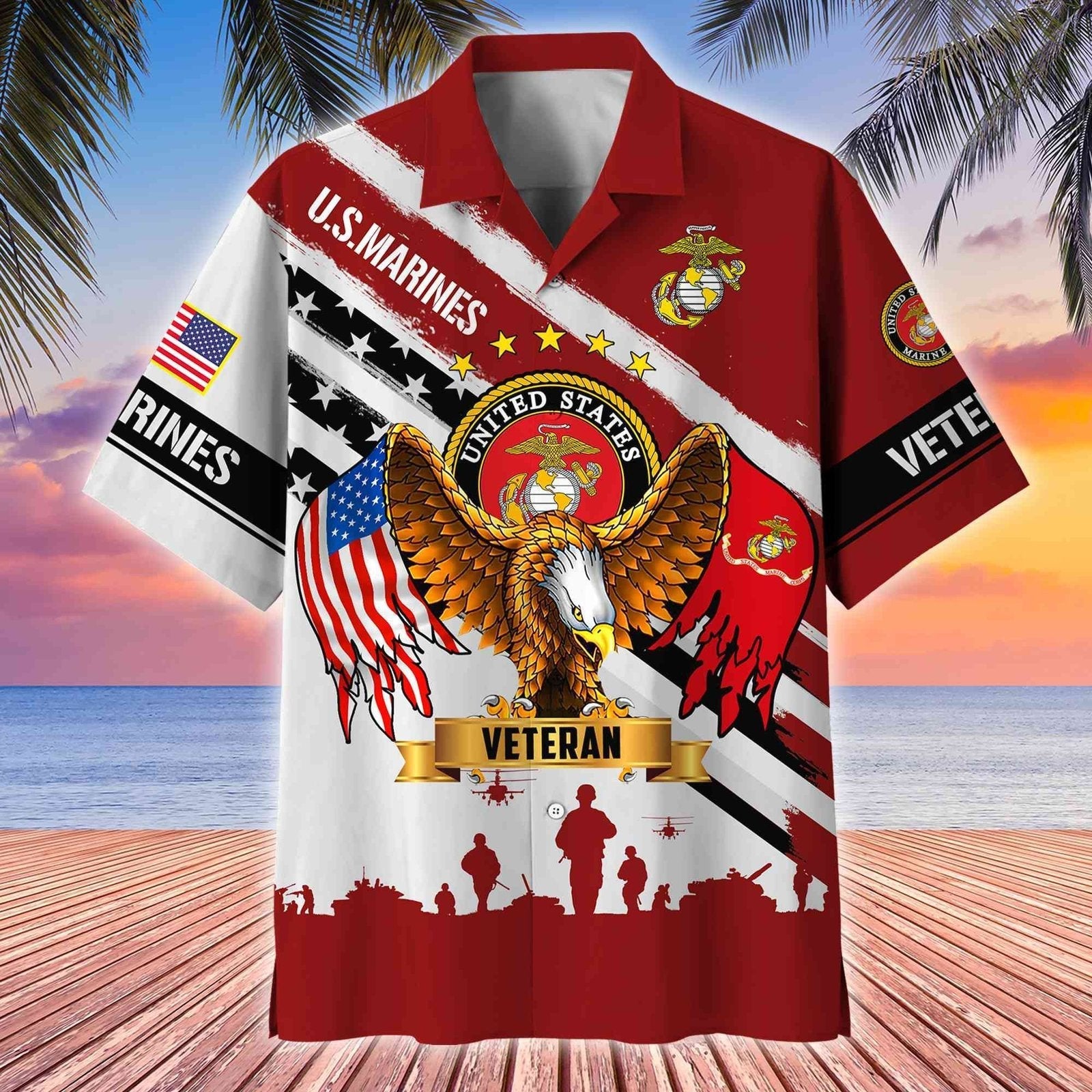 US Marines Eagle Flag Military - Hawaiian Shirt - Patriotic Gift For Veterans | HN02
