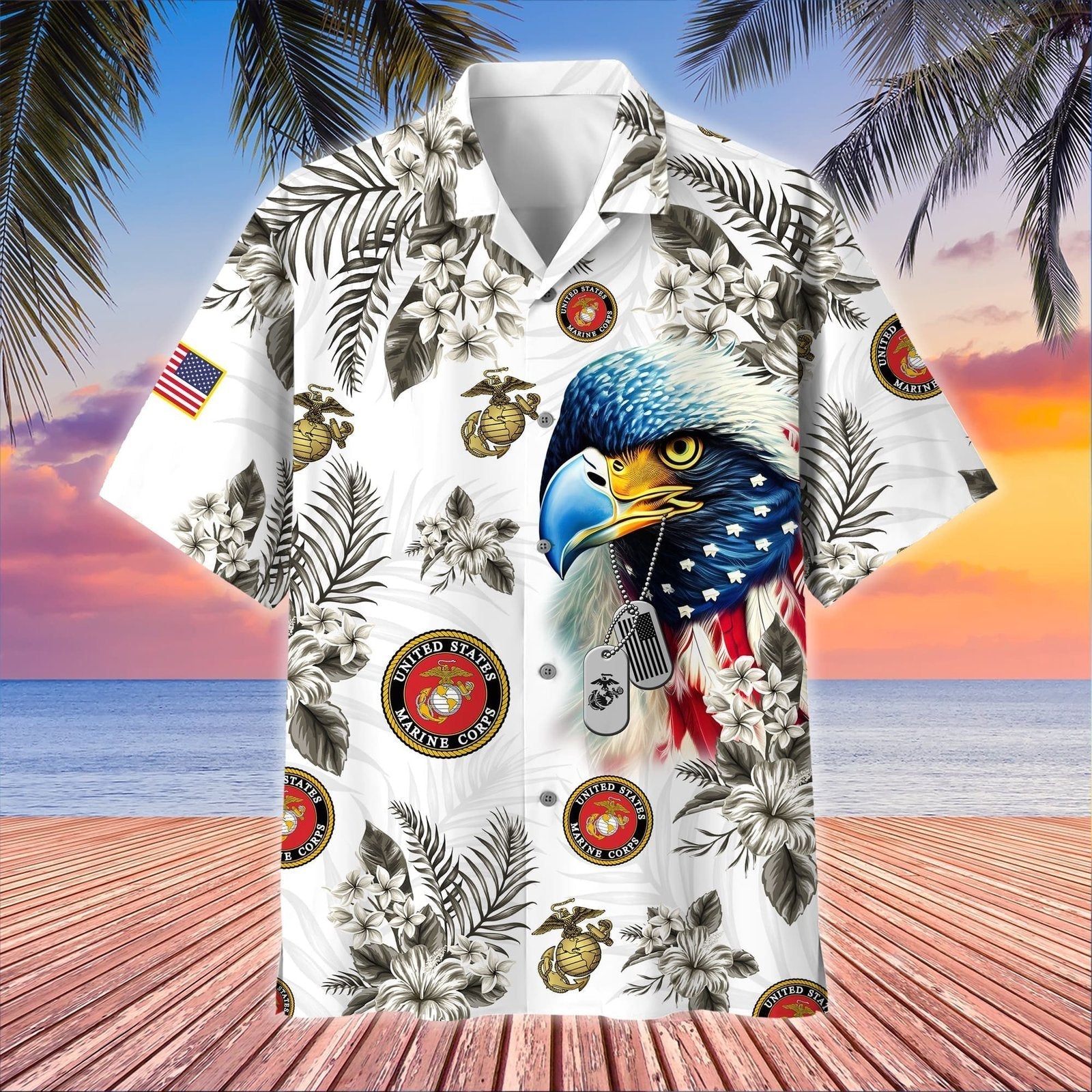 United States Marines With Eagle Floral - Hawaiian Shirt - Patriotic Gift For Veterans | HN02