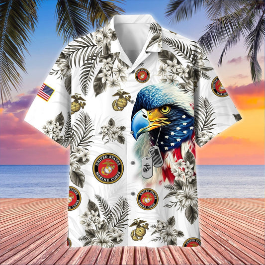 United States Marines With Eagle Floral - Hawaiian Shirt - Patriotic Gift For Veterans | HN02