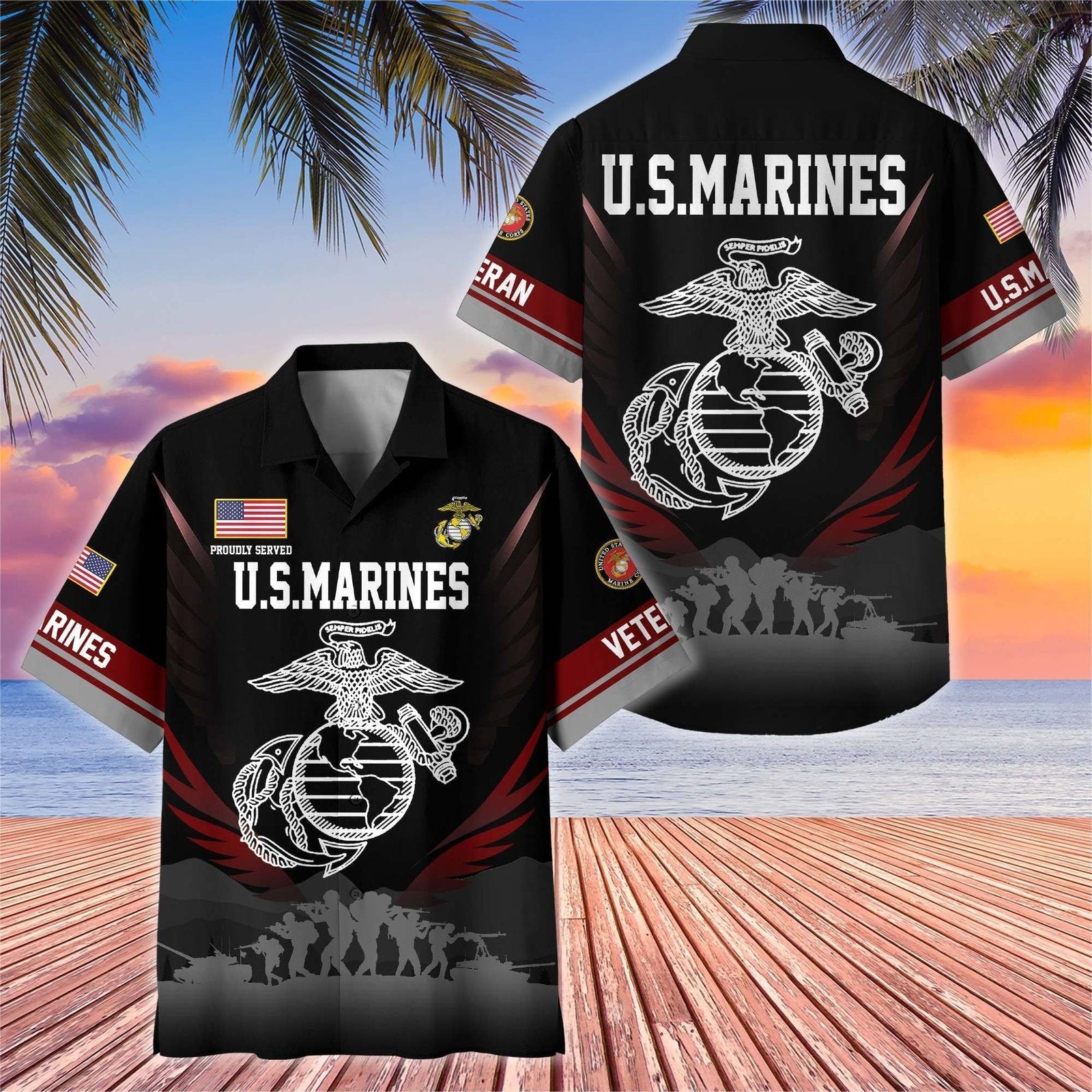 Proudly Served Marine Veteran - Hawaiian Shirt - Patriotic Gift For Veterans | HN02