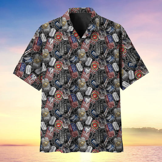 Military Dog Tags & USA Flag - Hawaiian Shirt -  Patriotic Gift For Veterans | HN02