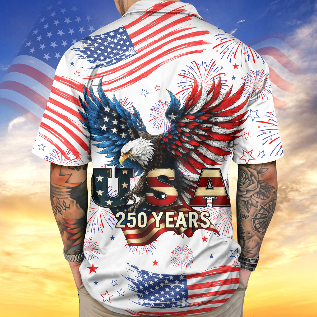 Patriotic Bald Eagle USA 250 Years - Hawaiian Shirt - Gift for Dad, Husband, Grandpa HN02