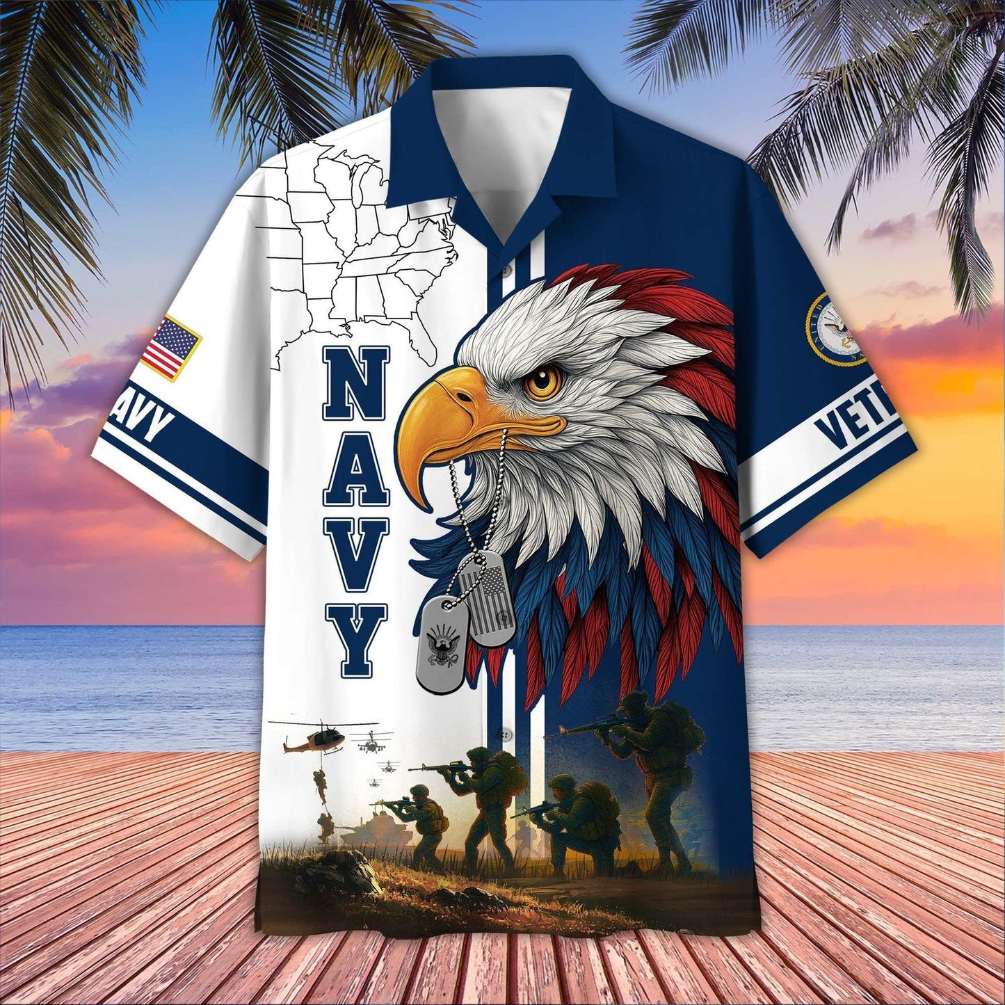 Navy Bald Eagle Military - Hawaiian Shirt - Patriotic Gift For Veterans | HN02