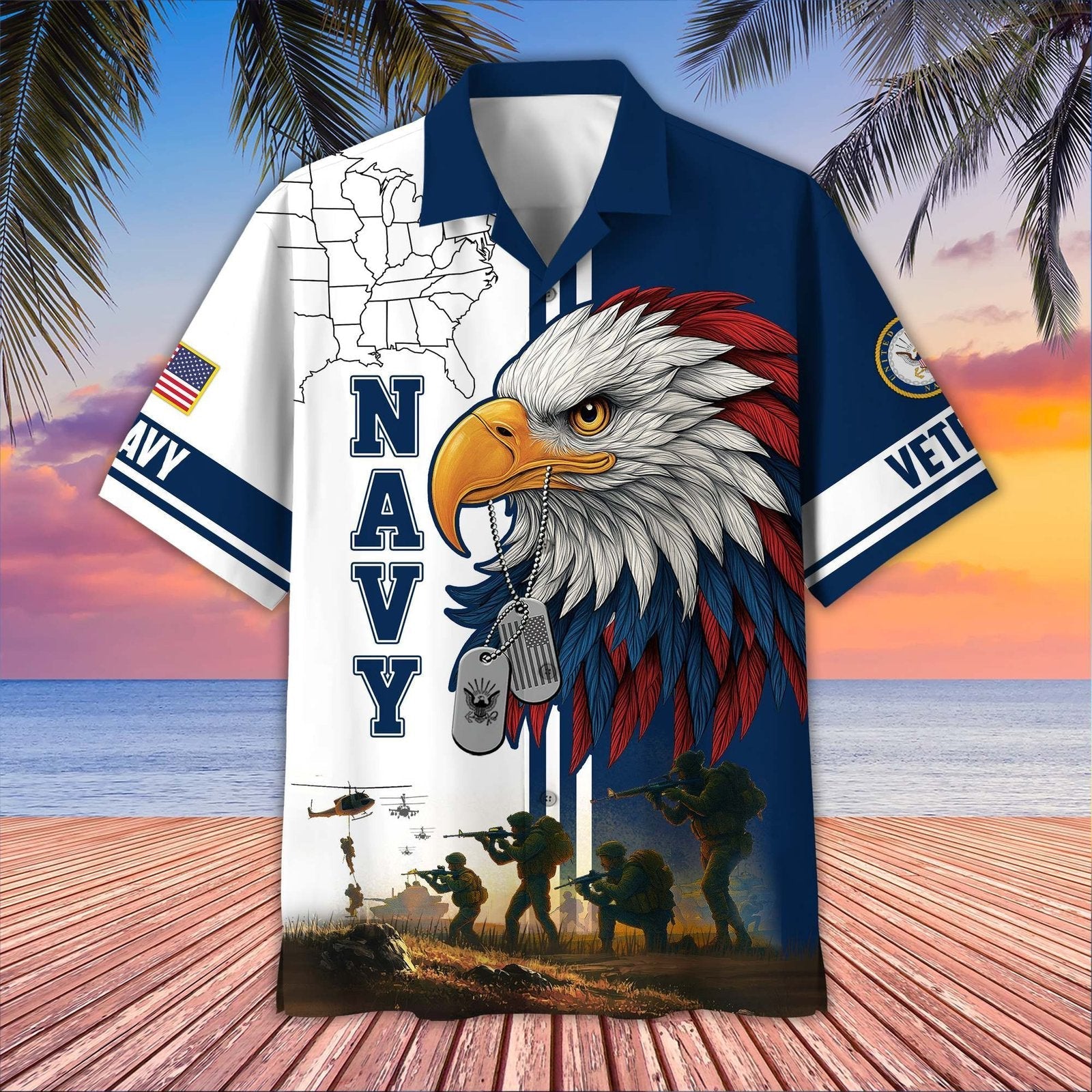 Navy Bald Eagle Military - Hawaiian Shirt - Patriotic Gift For Veterans | HN02