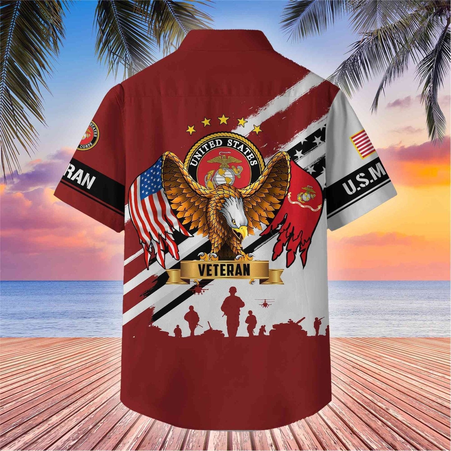 US Marines Eagle Flag Military - Hawaiian Shirt - Patriotic Gift For Veterans | HN02