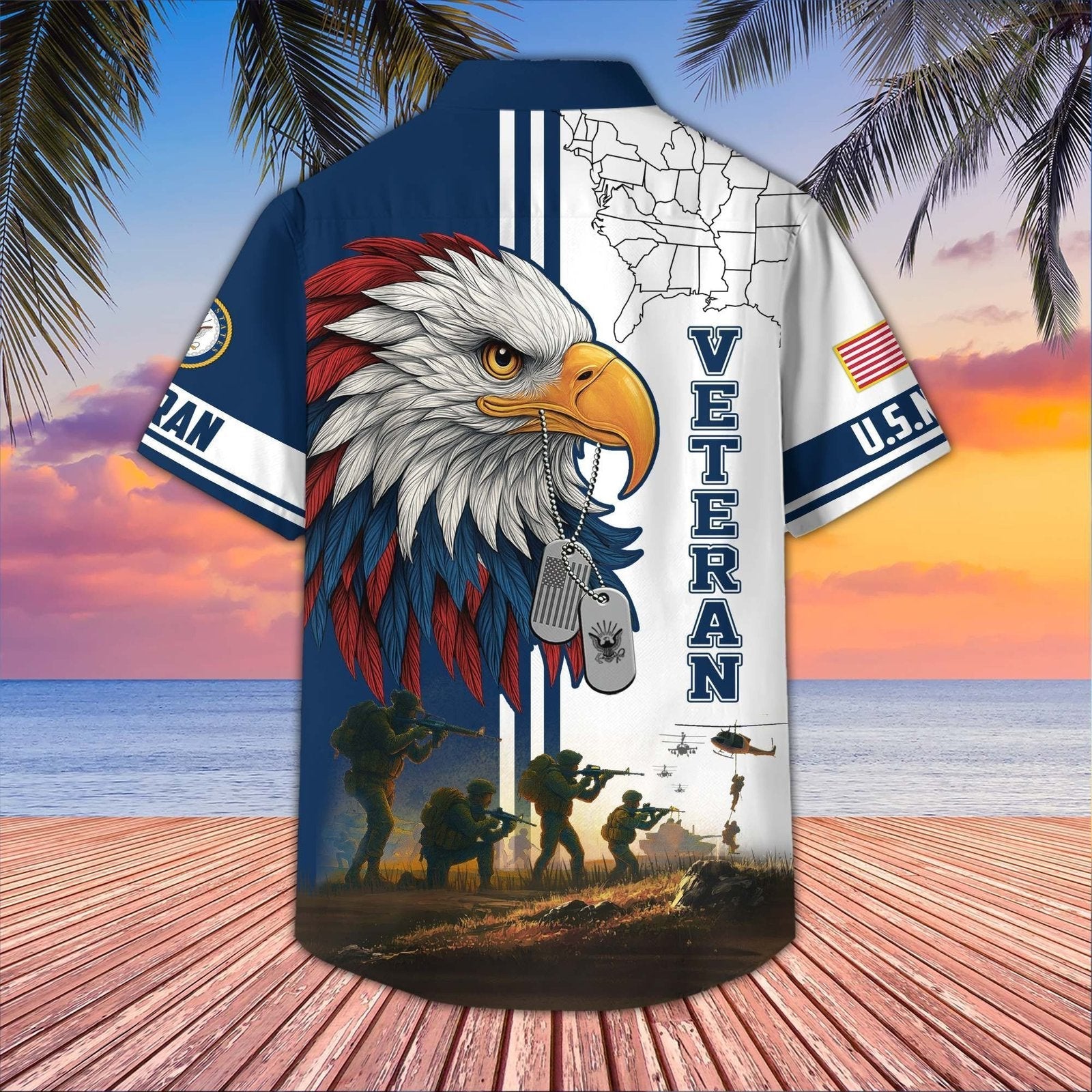 Navy Bald Eagle Military - Hawaiian Shirt - Patriotic Gift For Veterans | HN02
