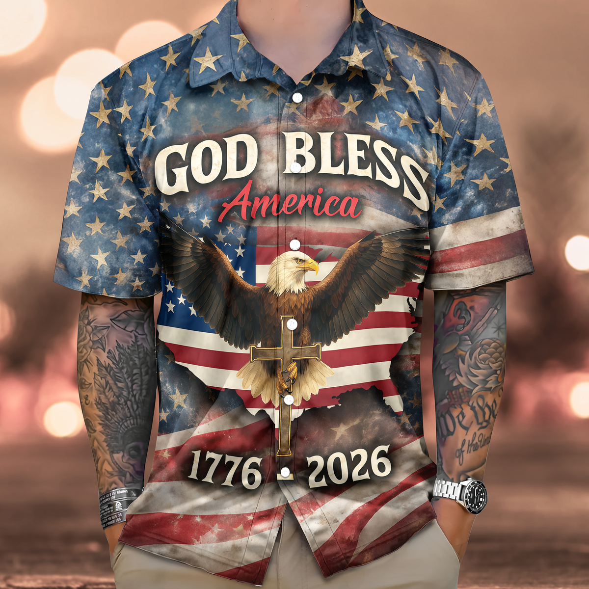 God Bless America Eagle 1776–2026 - Hawaiian Shirt - Gift for Dad, Husband, Grandpa HN02
