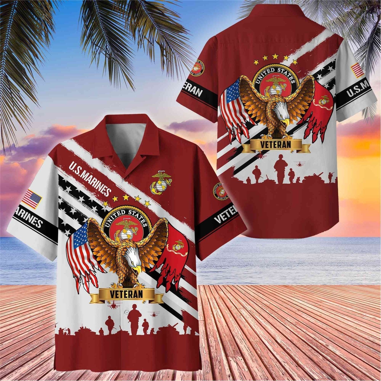 US Marines Eagle Flag Military - Hawaiian Shirt - Patriotic Gift For Veterans | HN02