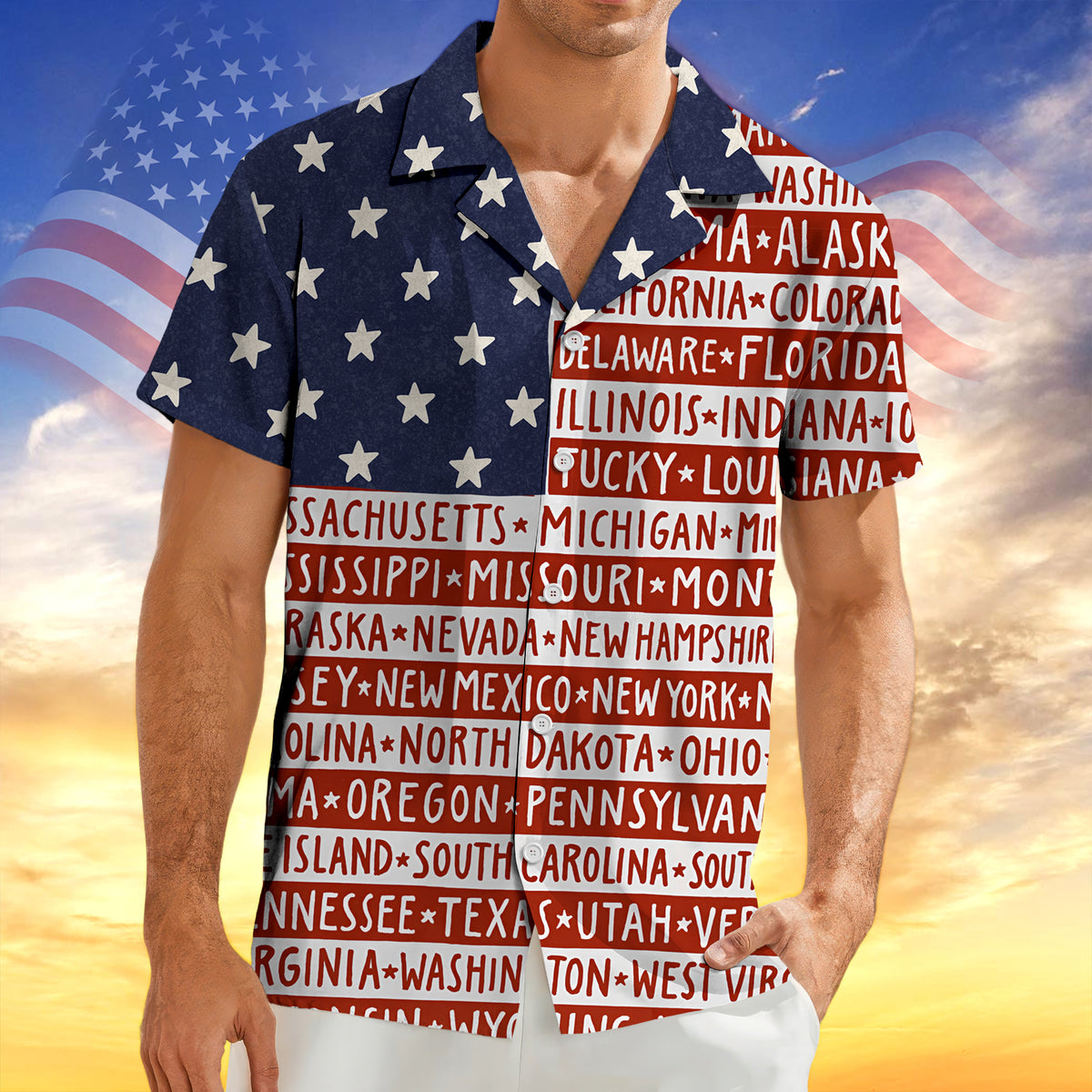 America State Flag - Hawaiian Shirt - Gift for Dad, Husband, Grandpa | HN02