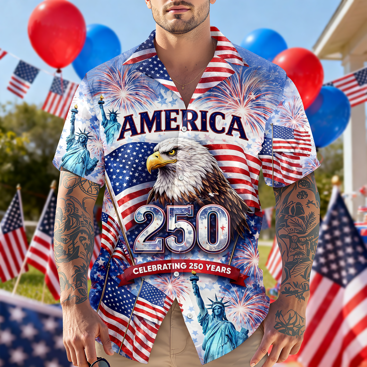 Celebrating 250th Anniversary United States - Hawaiian Shirt - Gift for Dad, Husband, Grandpa | HN02