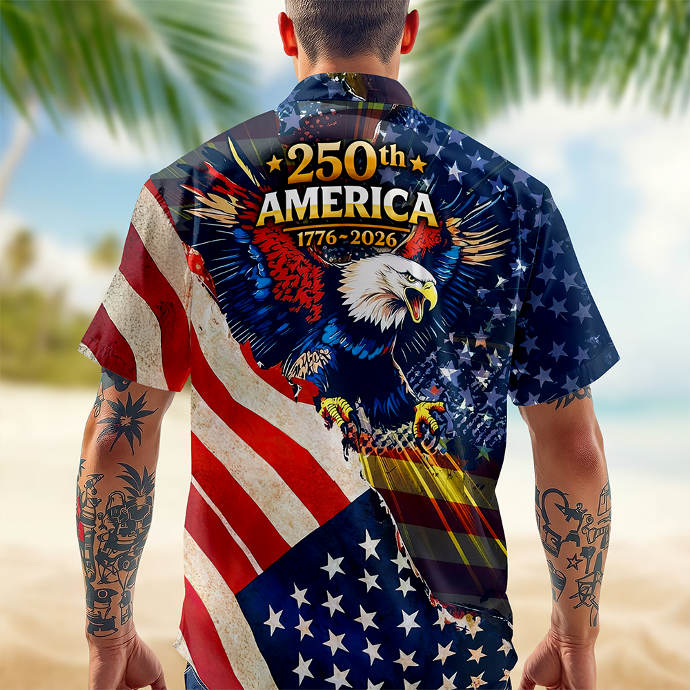 Patriotic 250th America 1776-2026 Eagle - Hawaiian Shirt - Gift for Dad, Husband, Grandpa HN02
