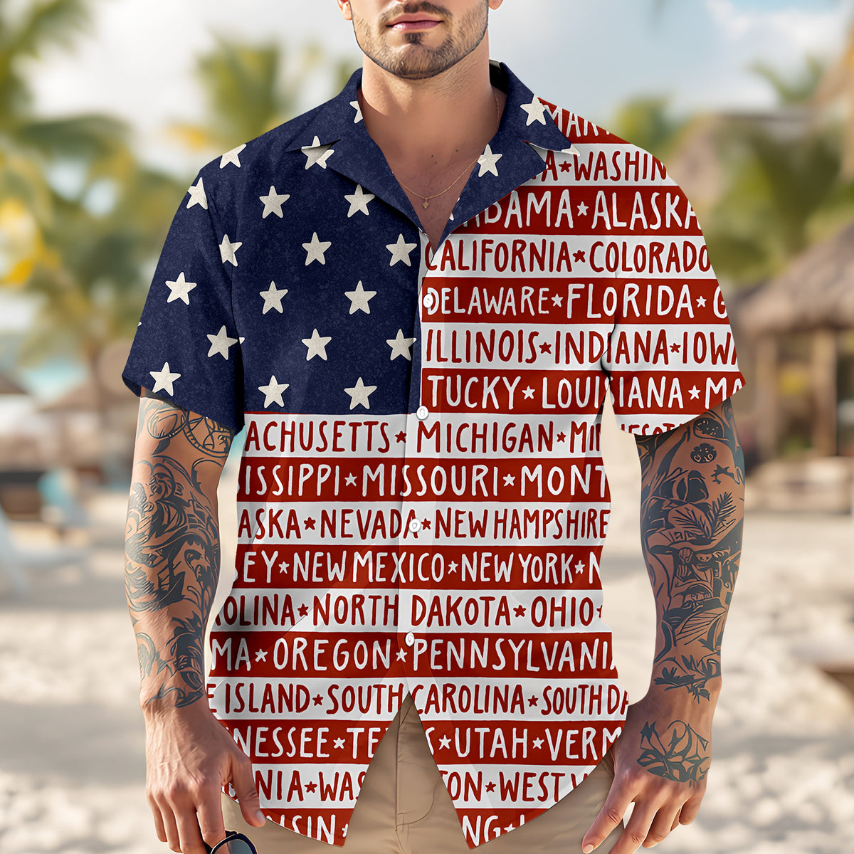 America State Flag - Hawaiian Shirt - Gift for Dad, Husband, Grandpa | HN02