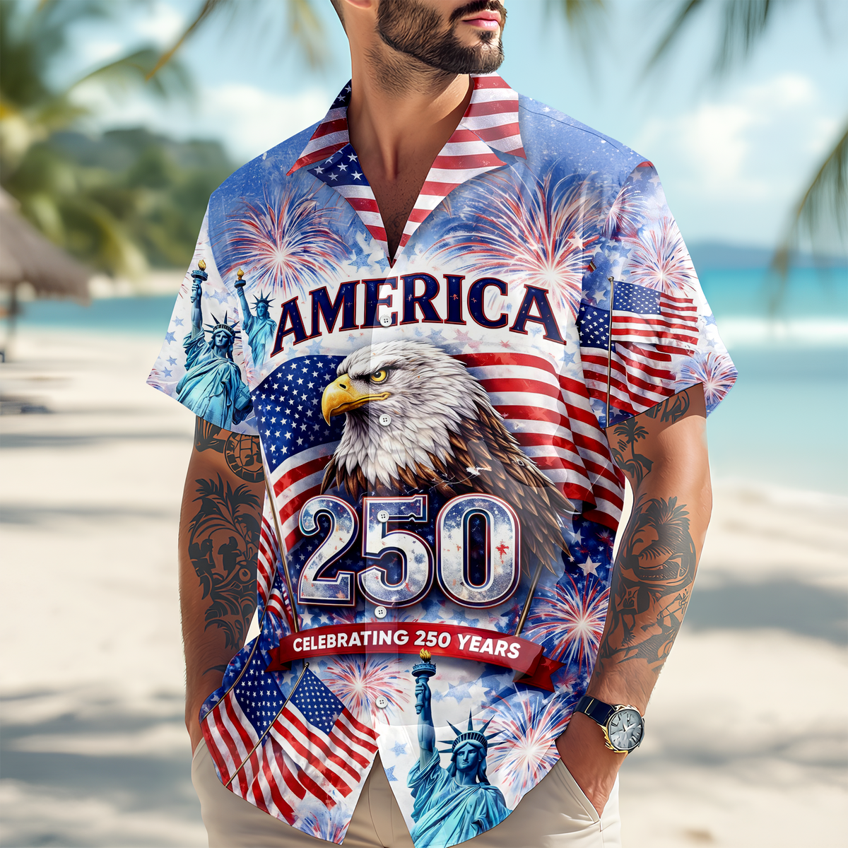 Celebrating 250th Anniversary United States - Hawaiian Shirt - Gift for Dad, Husband, Grandpa | HN02