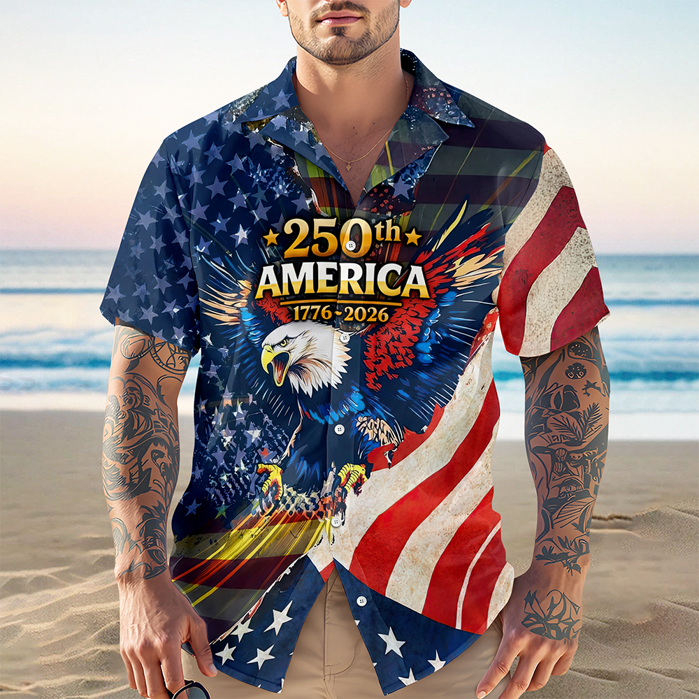 Patriotic 250th America 1776-2026 Eagle - Hawaiian Shirt - Gift for Dad, Husband, Grandpa HN02