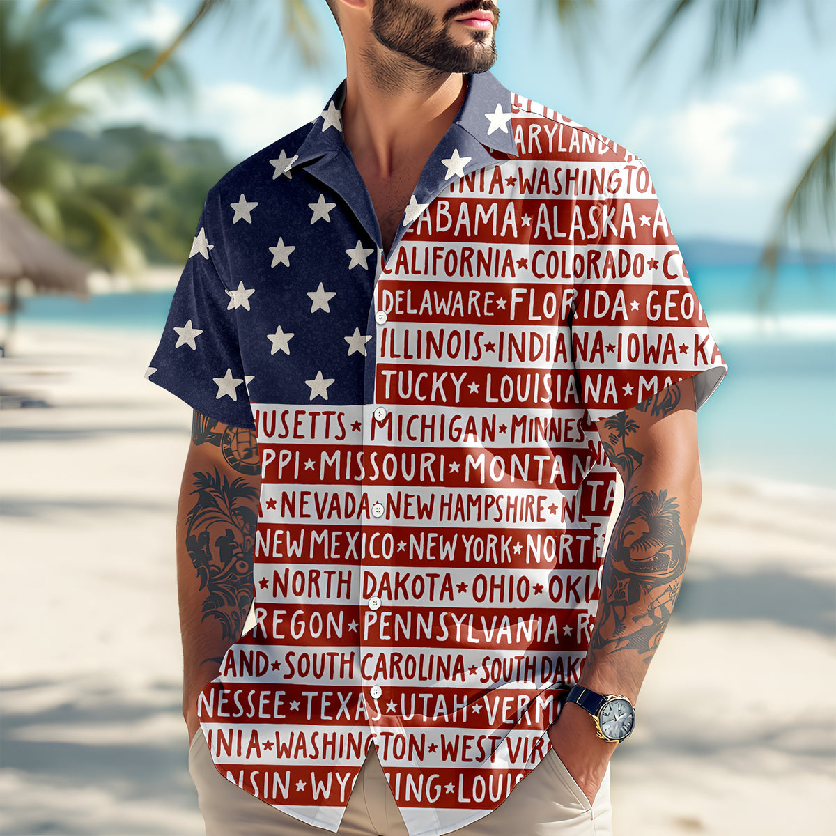 America State Flag - Hawaiian Shirt - Gift for Dad, Husband, Grandpa | HN02