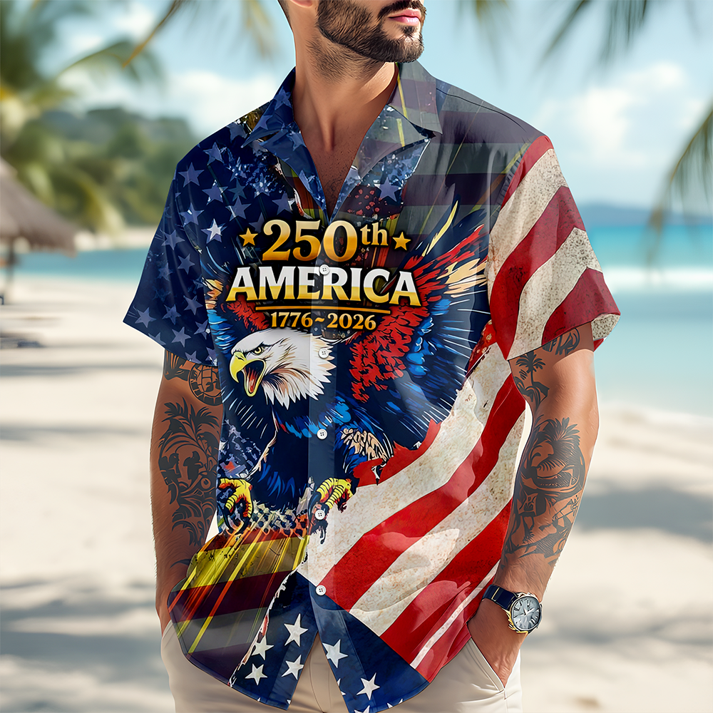 Patriotic 250th America 1776-2026 Eagle - Hawaiian Shirt - Gift for Dad, Husband, Grandpa HN02