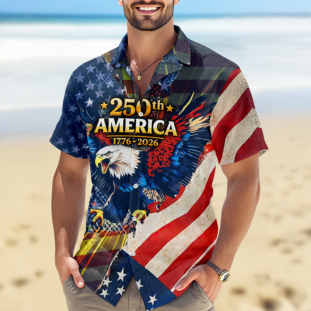 Patriotic 250th America 1776-2026 Eagle - Hawaiian Shirt - Gift for Dad, Husband, Grandpa HN02