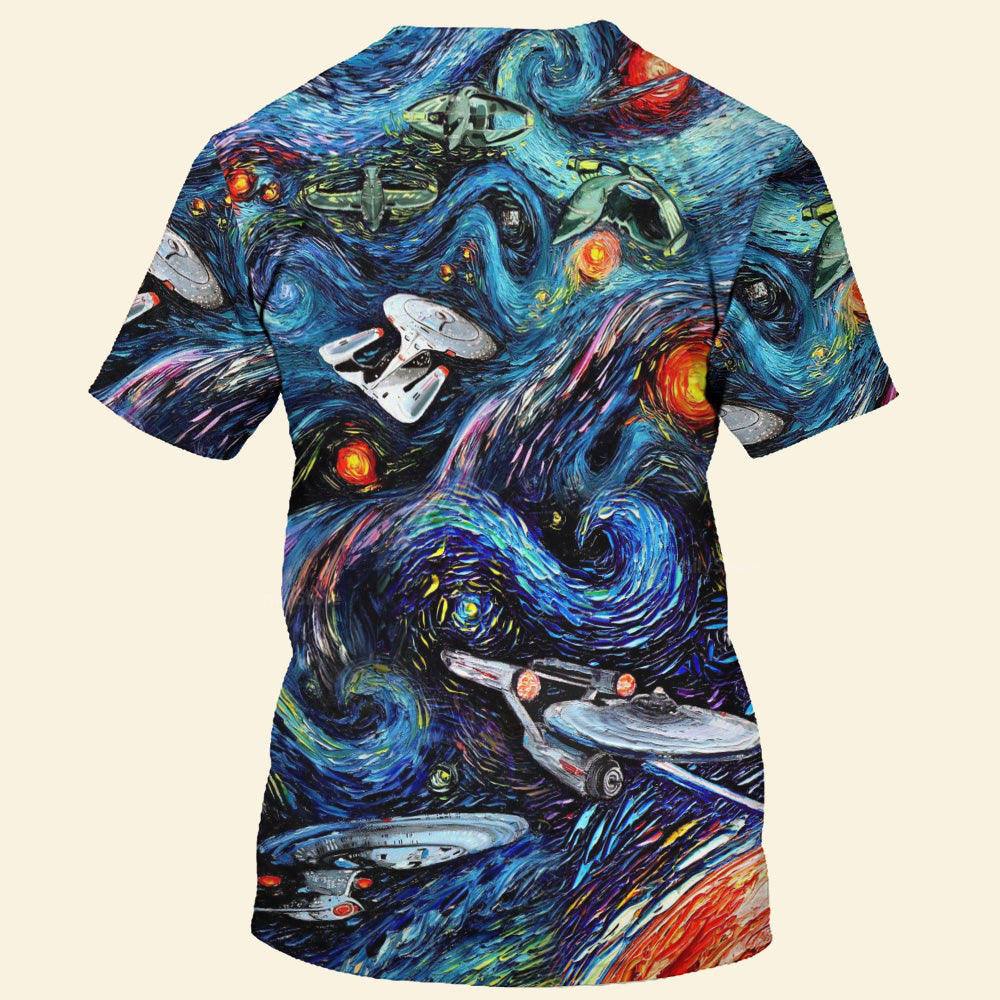 SaTr Starry Night Fantaxy Ships Cool T-Shirt