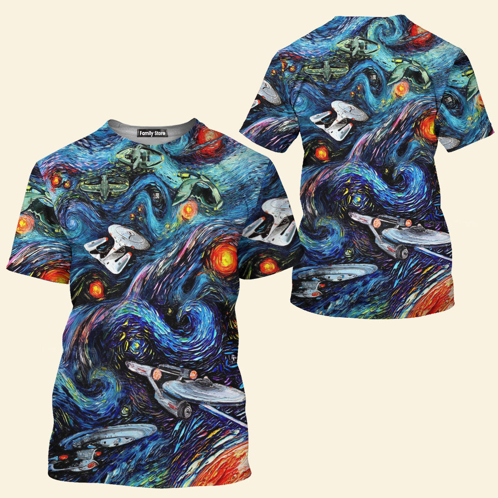 SaTr Starry Night Fantaxy Ships Cool T-Shirt