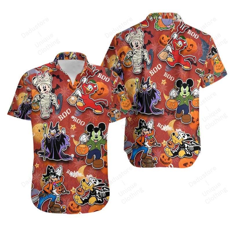 NoClaws Disney Hawaii Shirt Halloween Disney Characters In Costume Hawaiian Shirt Orange Unisex