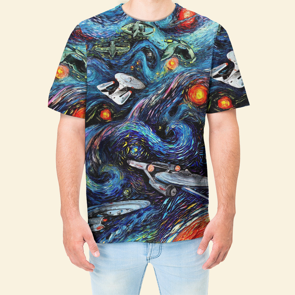 SaTr Starry Night Fantaxy Ships Cool T-Shirt