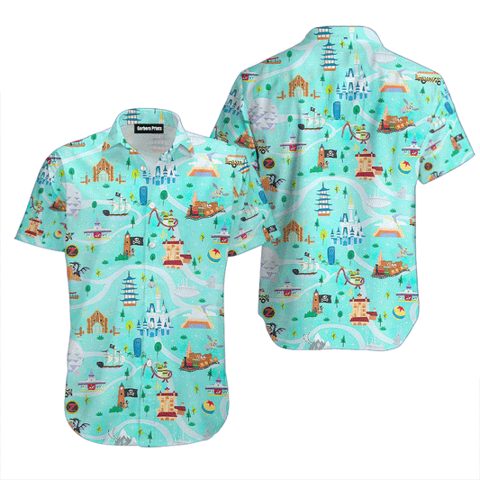 NoClaws Disney Hawaii Shirt All Magic Kingdom Attractions Pattern Hawaiian Shirt Blue Unisex