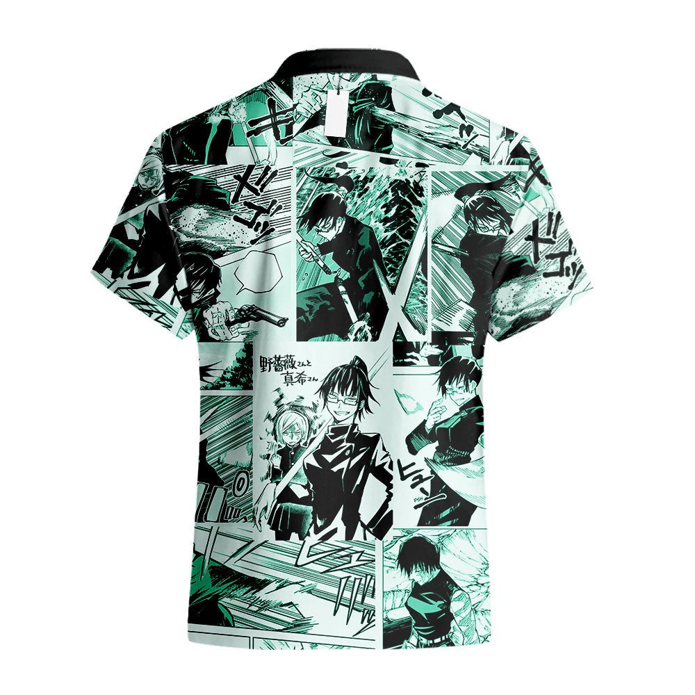 NoClaws Jujutsu Kaisen Hawaii Shirt Maki Zenin Character Manga Style Pattern Aloha Shirt Green Unisex