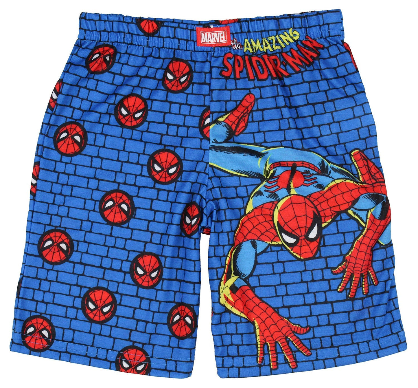 Spiderman Shorts the Amazing Spiderman on the Wall Beach Shorts Blue Red