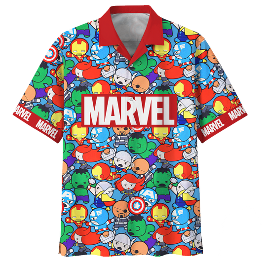 NoClaws NoClaws Marvel Hawaii Shirt Marvel Chibi Characters Doodle Pattern Hawaiian Shirt Colorful Unisex