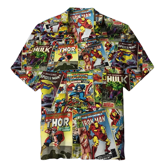 NoClaws NoClaws Marvel Hawaii Shirt Marvel Vintage Magazine Pattern Hawaiian Shirt Colorful Unisex