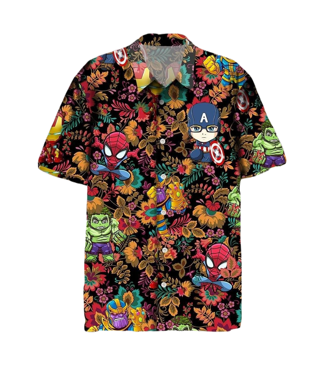 NoClaws NoClaws Marvel Hawaii Shirt Marvel Hulk Thanos Spiderman Tropical Pattern Hawaiian Shirt Colorful Unisex