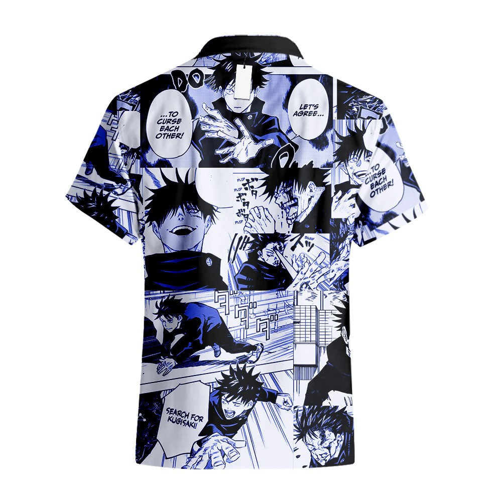 NoClaws Jujutsu Kaisen Hawaii Shirt Megumi Fushiguro Character Manga Style Pattern Aloha Shirt Blue Unisex