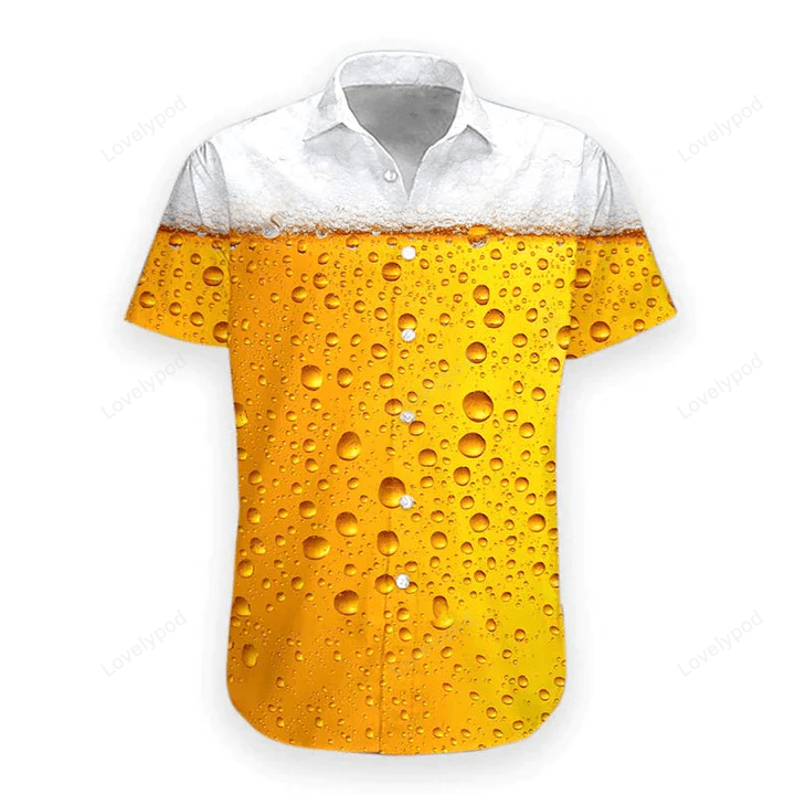 NoClaws Beer Hawaii Shirt Beer Bubble And Drink Pattern Hawaiian Shirt White Yellow Unisex
