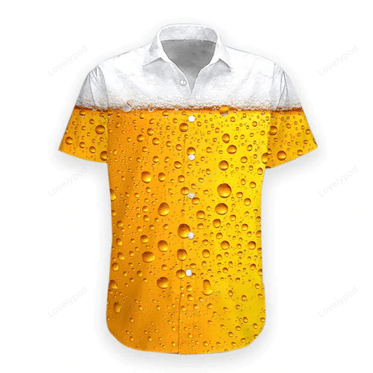 NoClaws Beer Hawaii Shirt Beer Bubble And Drink Pattern Hawaiian Shirt White Yellow Unisex