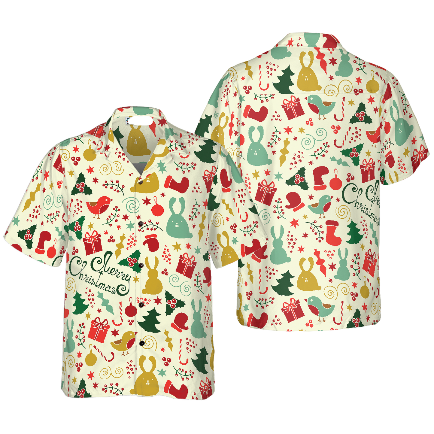 NoClaws Christmas Hawaii Shirt Merry Christmas Holiday Pattern Hawaiian Shirt Colorful Unisex