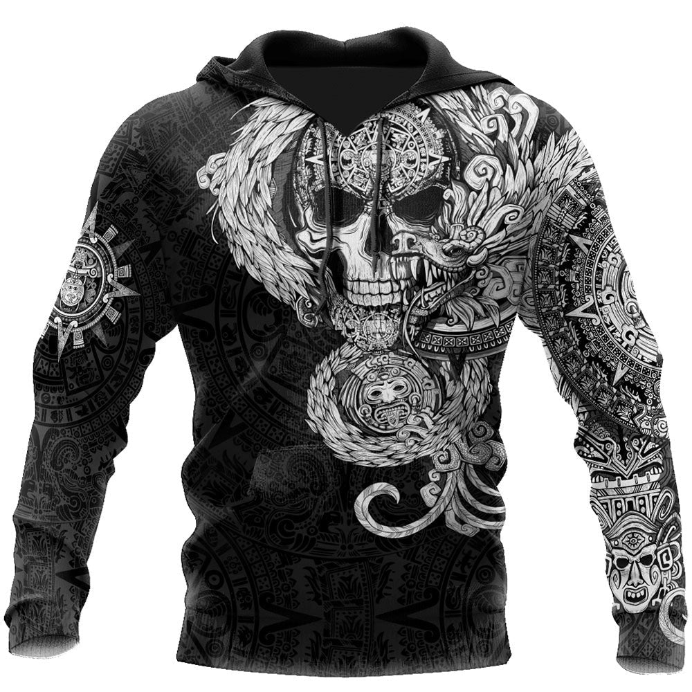 Mexico Hoodie Mexico Aztec Quetzalcoatl Skull Hoodie Black Unisex