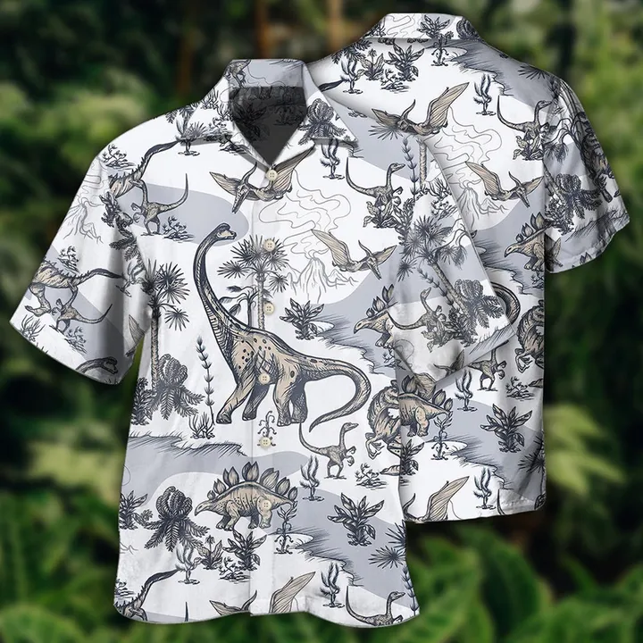 NoClaws Jurassic Park Hawaiian Shirt Jurassic Dinosaur Prehistoric Black White Tropical Hawaii Shirt Jurassic Park Aloha Shirt