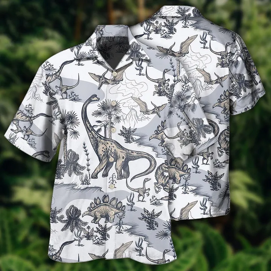 NoClaws Jurassic Park Hawaiian Shirt Jurassic Dinosaur Prehistoric Black White Tropical Hawaii Shirt Jurassic Park Aloha Shirt