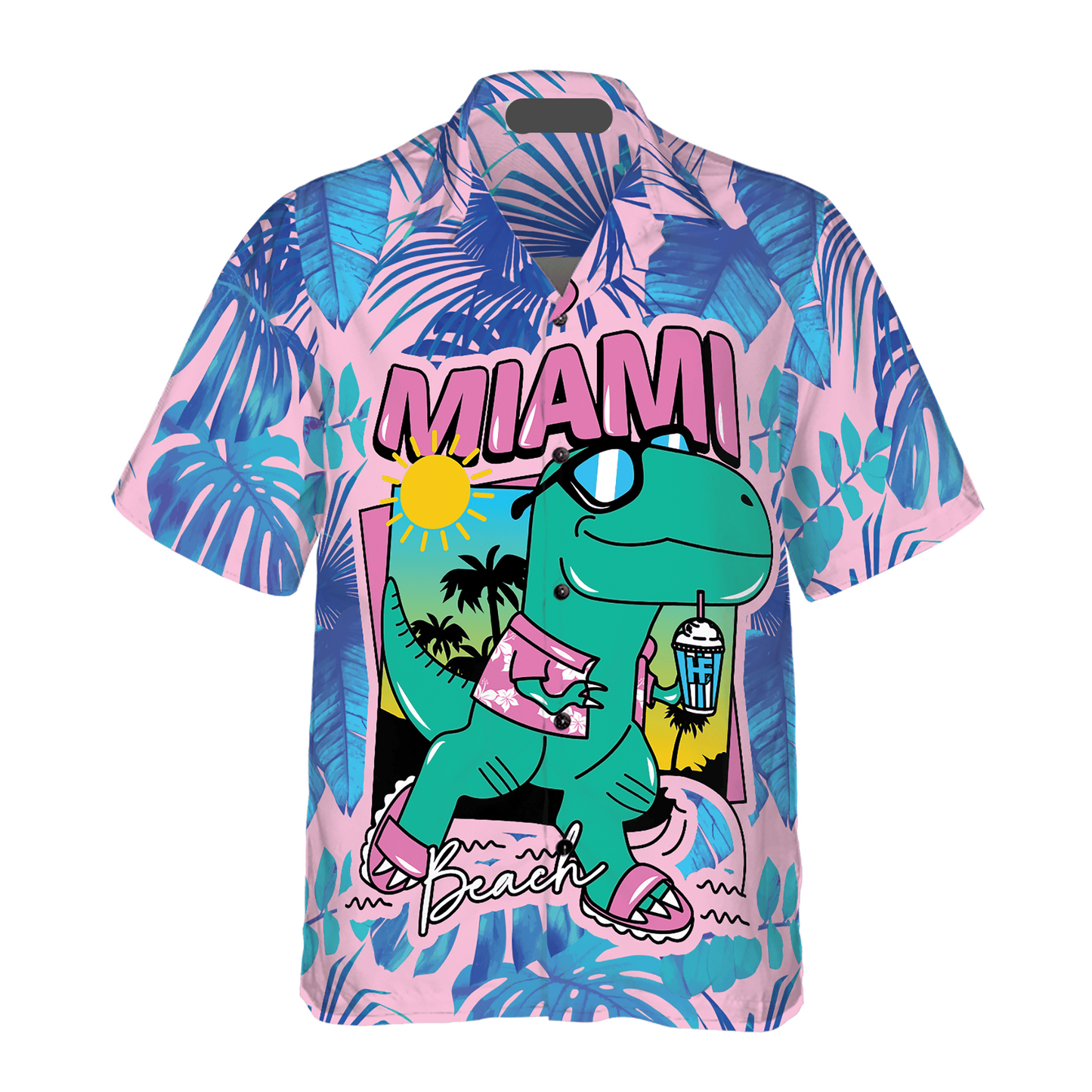 NoClaws Dinosaur Hawaii Shirt Dinosaur Miami South Beach Hawaiian Shirt Pink Blue Unisex