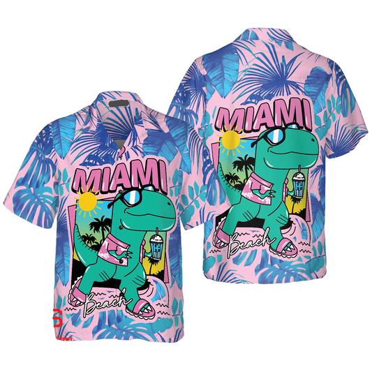 NoClaws Dinosaur Hawaii Shirt Dinosaur Miami South Beach Hawaiian Shirt Pink Blue Unisex