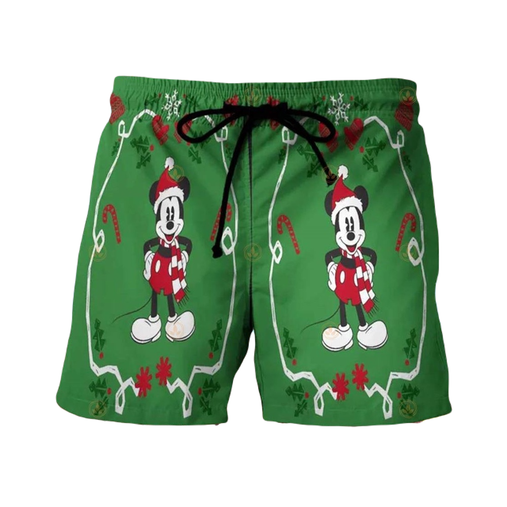 Mickey Mouse Shorts Disney Mickey Mouse with Christmas Candies Beach Shorts Green