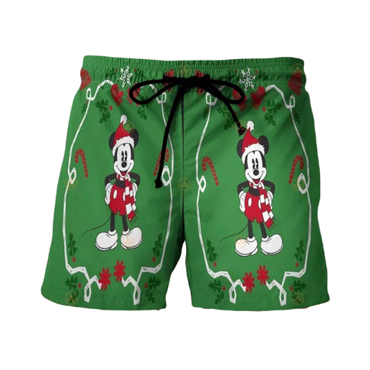Mickey Mouse Shorts Disney Mickey Mouse with Christmas Candies Beach Shorts Green