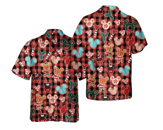 NoClaws Disney Hawaii Shirt Disney Christmas Snacks Candies Pattern Hawaiian Shirt Red Unisex
