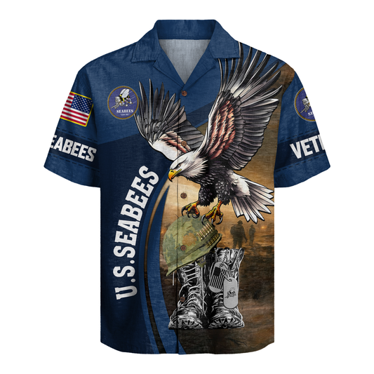 U.S. Navy Seabees Eagle & Dog Tags - Hawaiian Shirt - Patriotic Gift For Veterans | HN02