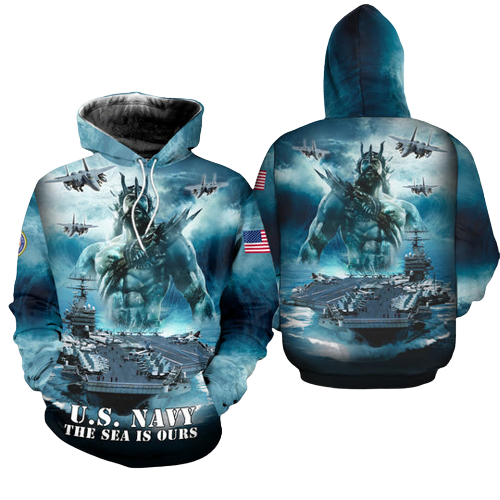 Veteran US Navy Hoodie Marine Corps Emblem The Sea Is Ours Poseidon AOP T-shirt 3d Hoodie