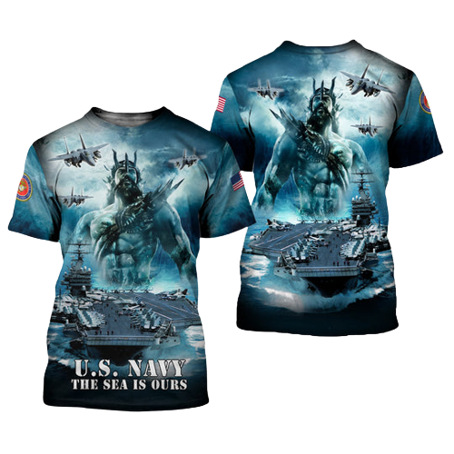 Veteran US Navy Hoodie Marine Corps Emblem The Sea Is Ours Poseidon AOP T-shirt 3d Hoodie