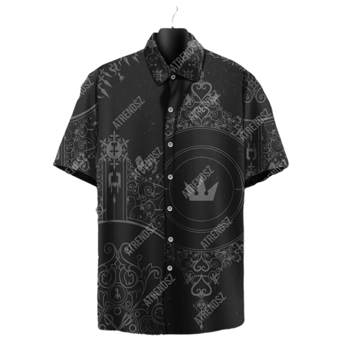NoClaws Kingdom Hearts Hawaiian Shirt Kingdom Hearts Crown Symbol Black Grey Hawaii Aloha Shirt