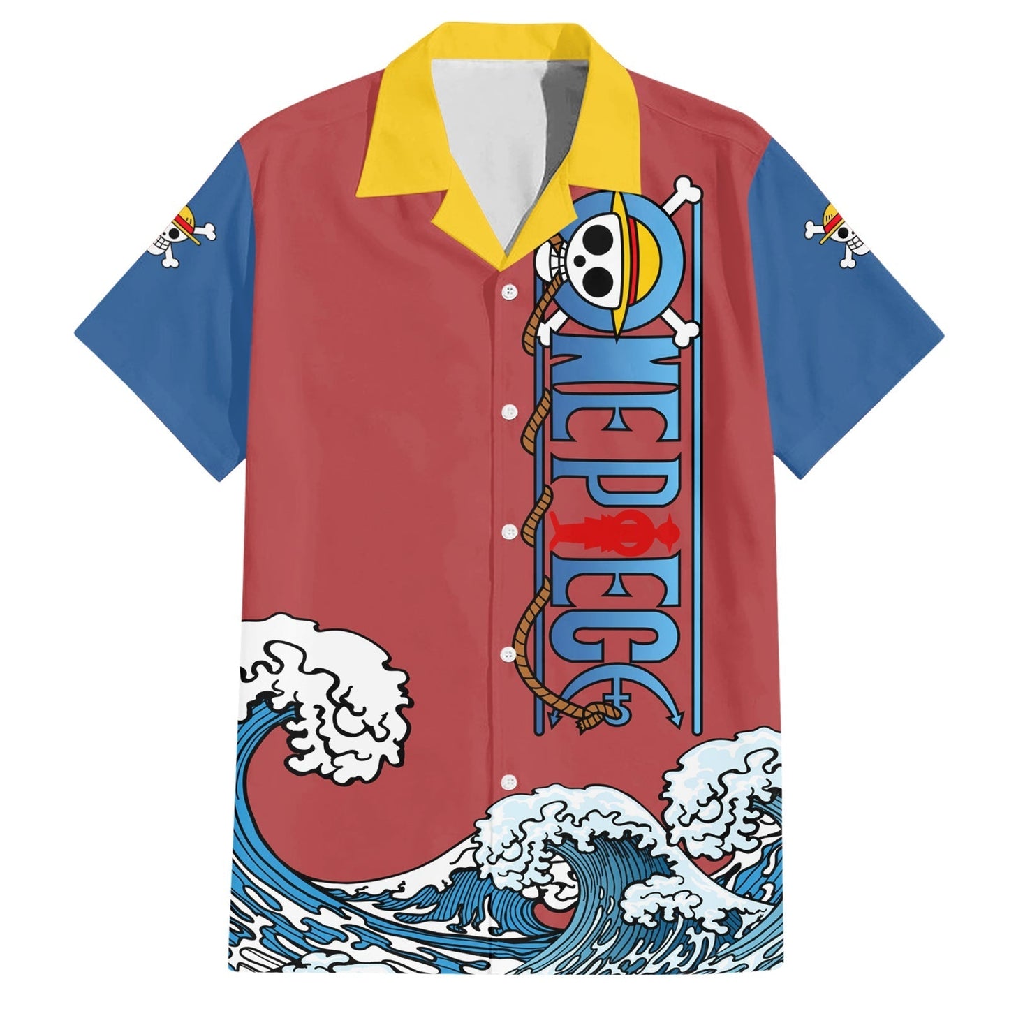 NoClaws NoClaws One Piece Hawaii Shirt Monkey D Luffy One Piece Gear 5 Awakening Hawaiian Shirt Red Blue Unisex